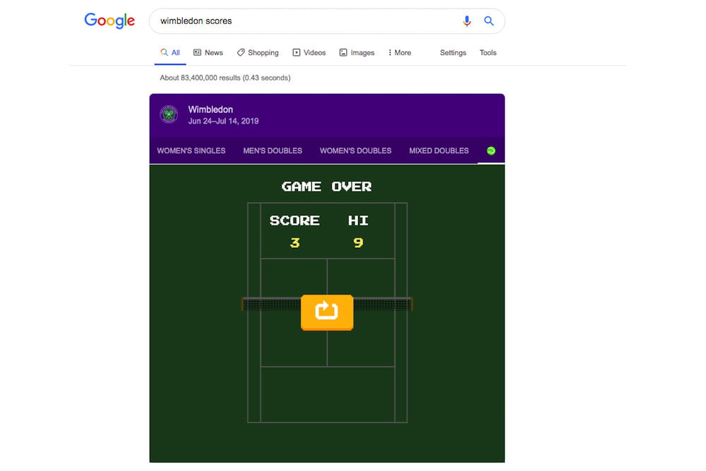 google tennis game